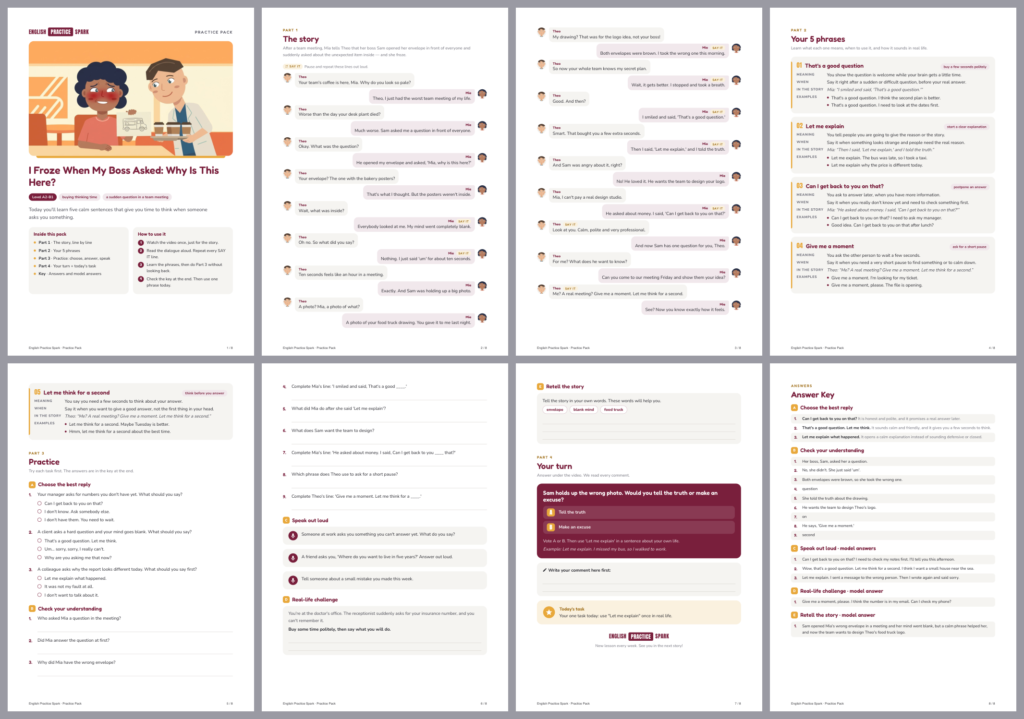 Work and School Practice Pack preview for real-life English speaking practice